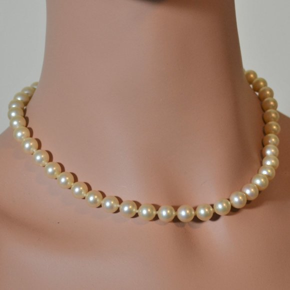 Vintage Majorica Cream Rose Pearl Choker Necklace 8mm - Picture 4 of 11